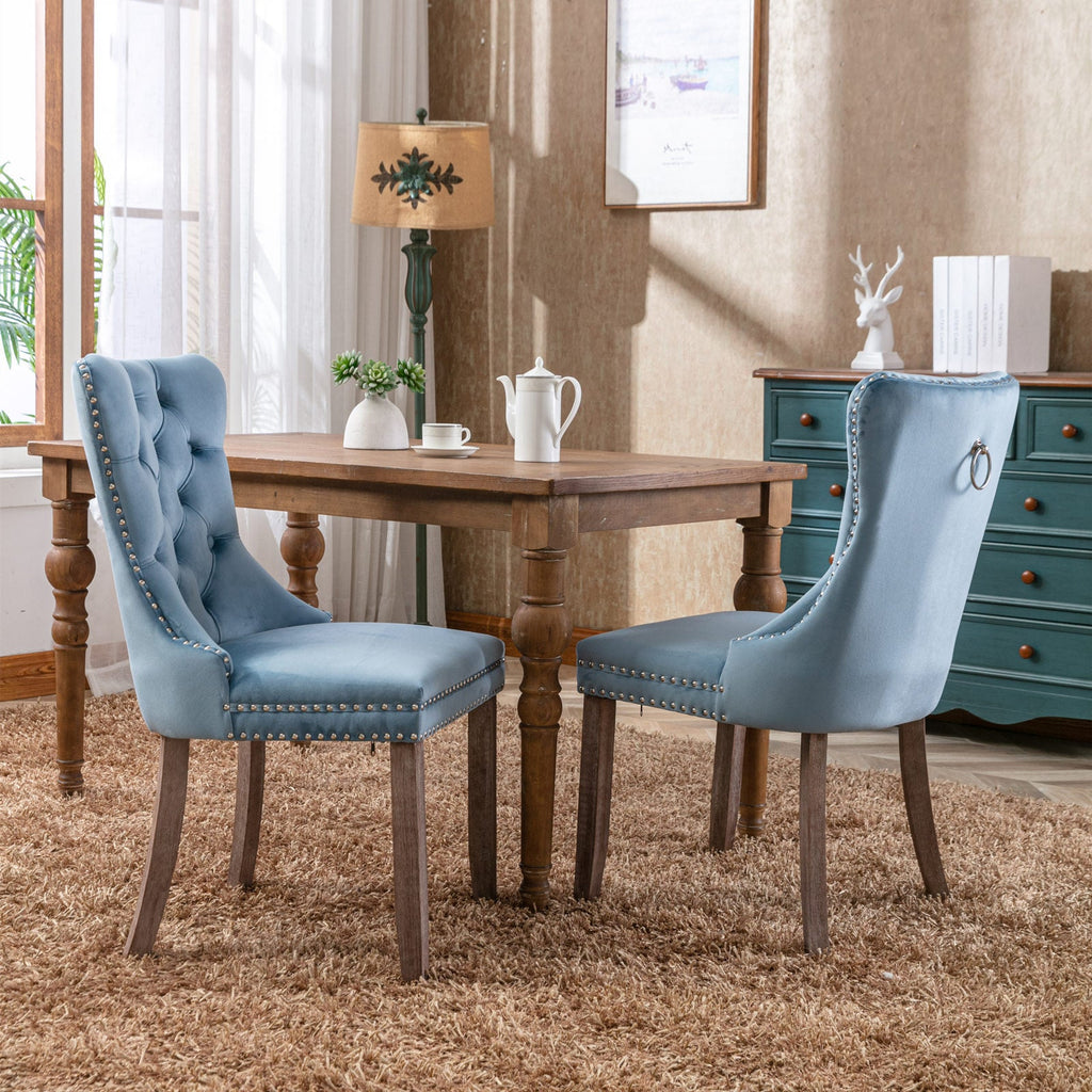 Modern High-end Tufted Solid Wood Velvet Dining Chair(Set of 2)