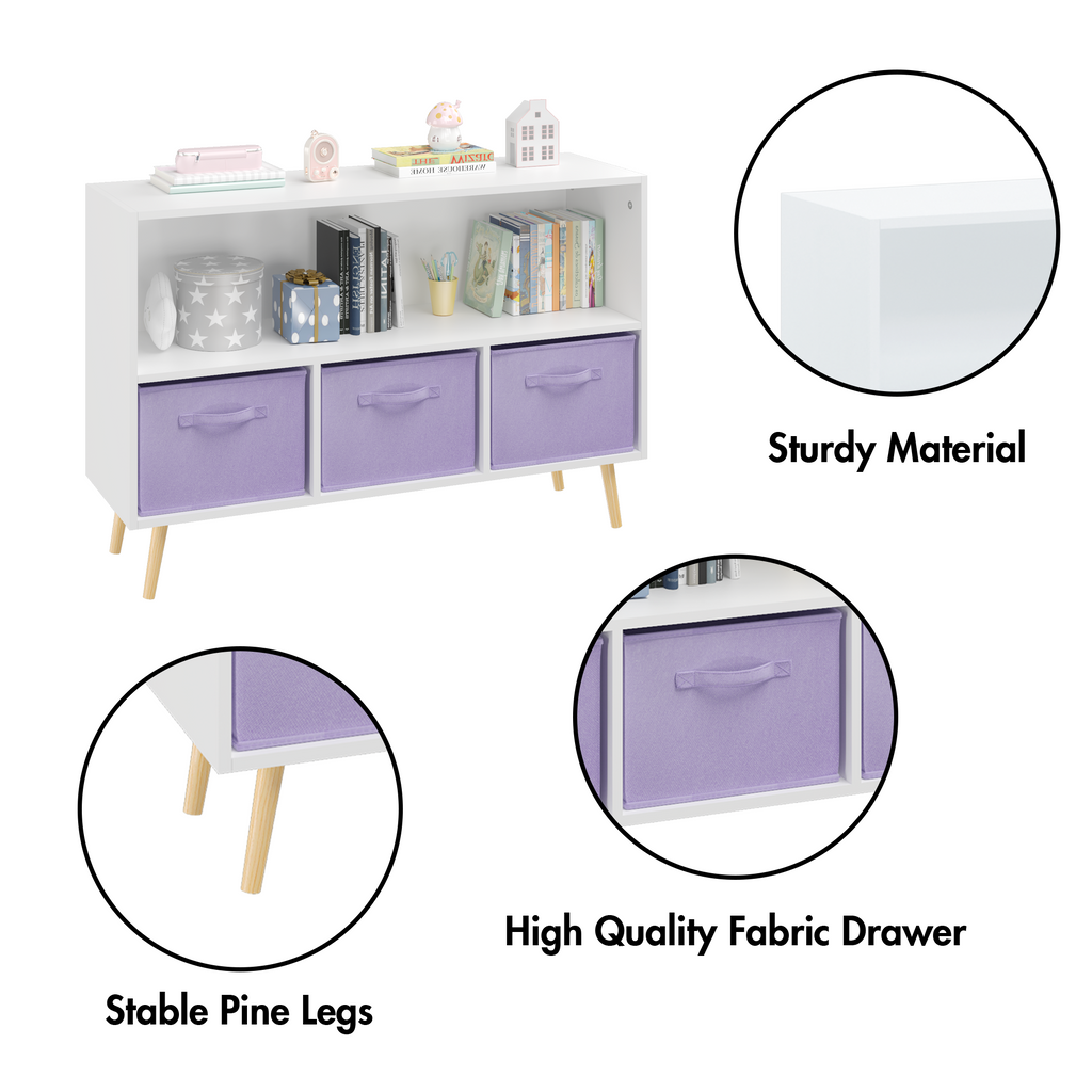 Children's Book Display Kids Bookcase with 3 Fabric Bins