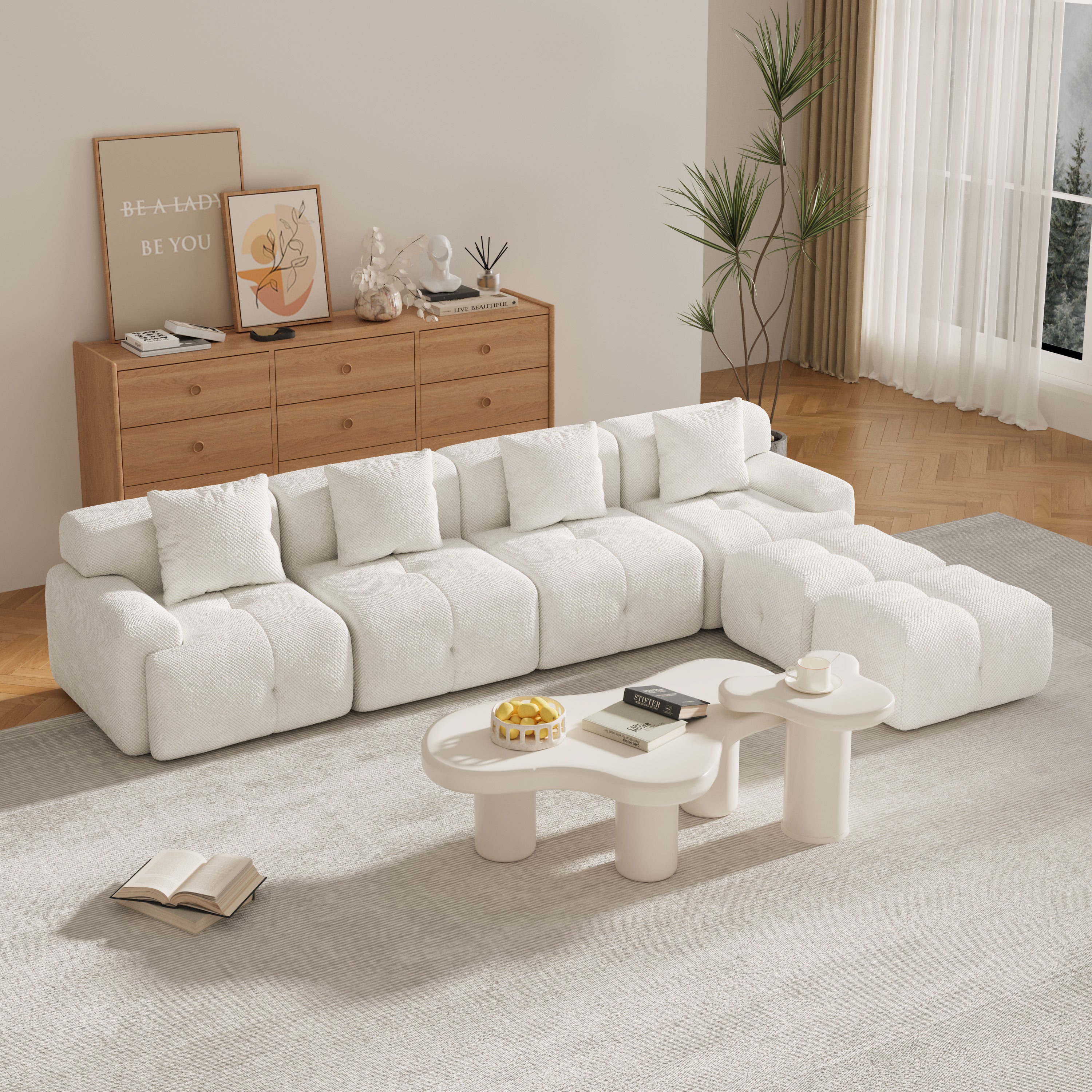 Oversized Boneless Convertible Cloud Couch with Movable Ottoman