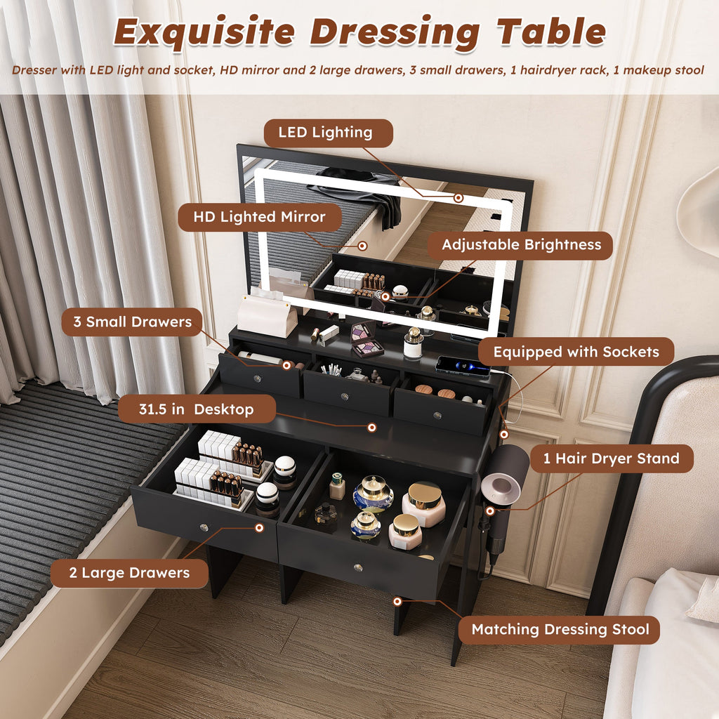 Modern Makeup Vanity Set with Power Outlet