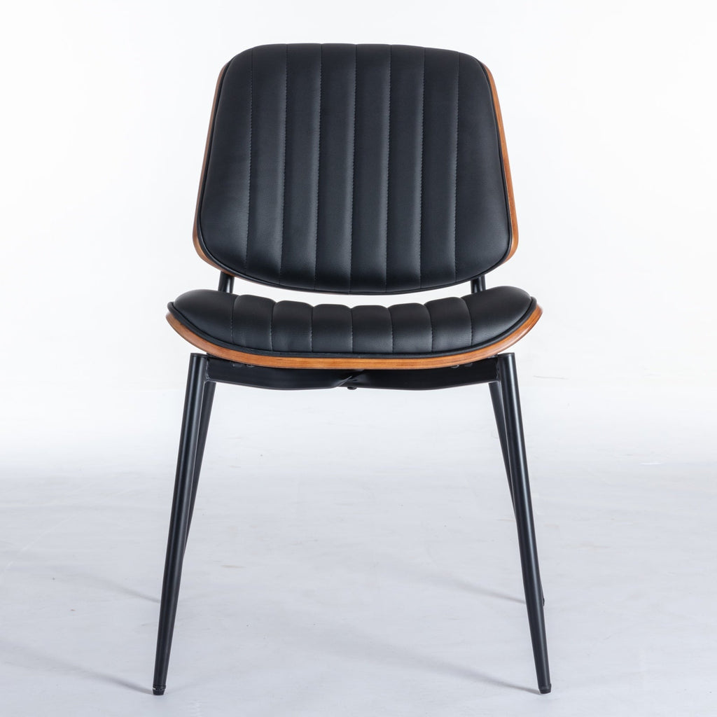 Mid Century Modern Retro Faux Leather Dining Chairs with Walnut Bentwood (Set of 2)