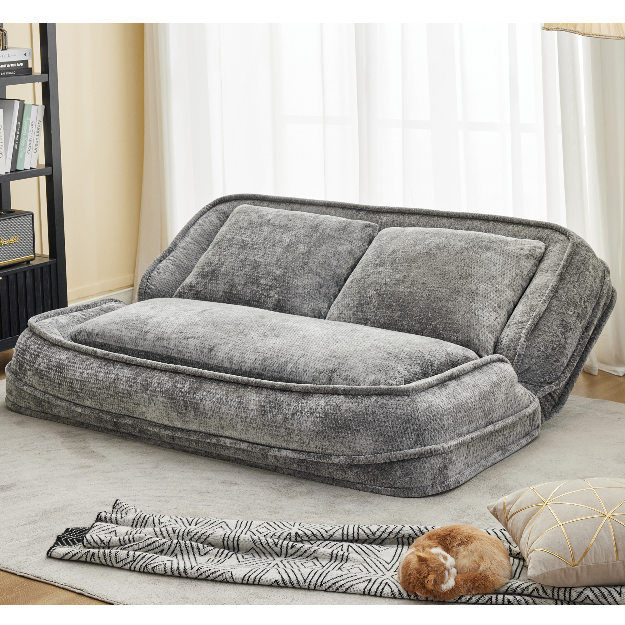 2-in-1 Extra Large Chenille Floor Couch Loveseat for Humans & Dogs