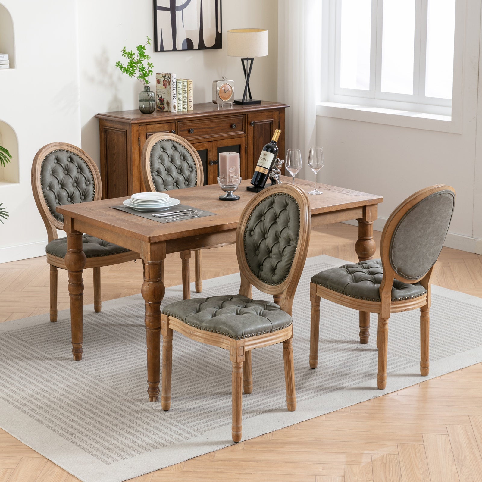 French Style Antique Painting PU Dining Chairs (Set of 2)