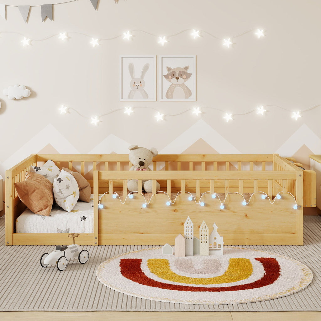 Twin/Full Montessori Floor Kids Bed Frame with High Rails