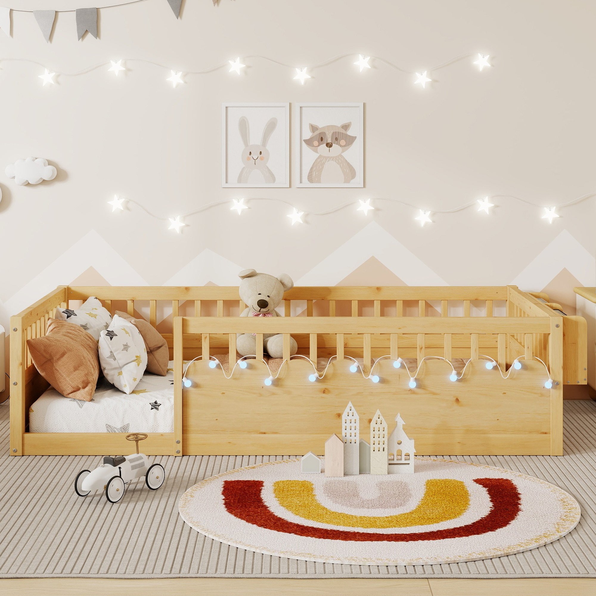 Twin/Full Montessori Floor Kids Bed Frame with High Rails