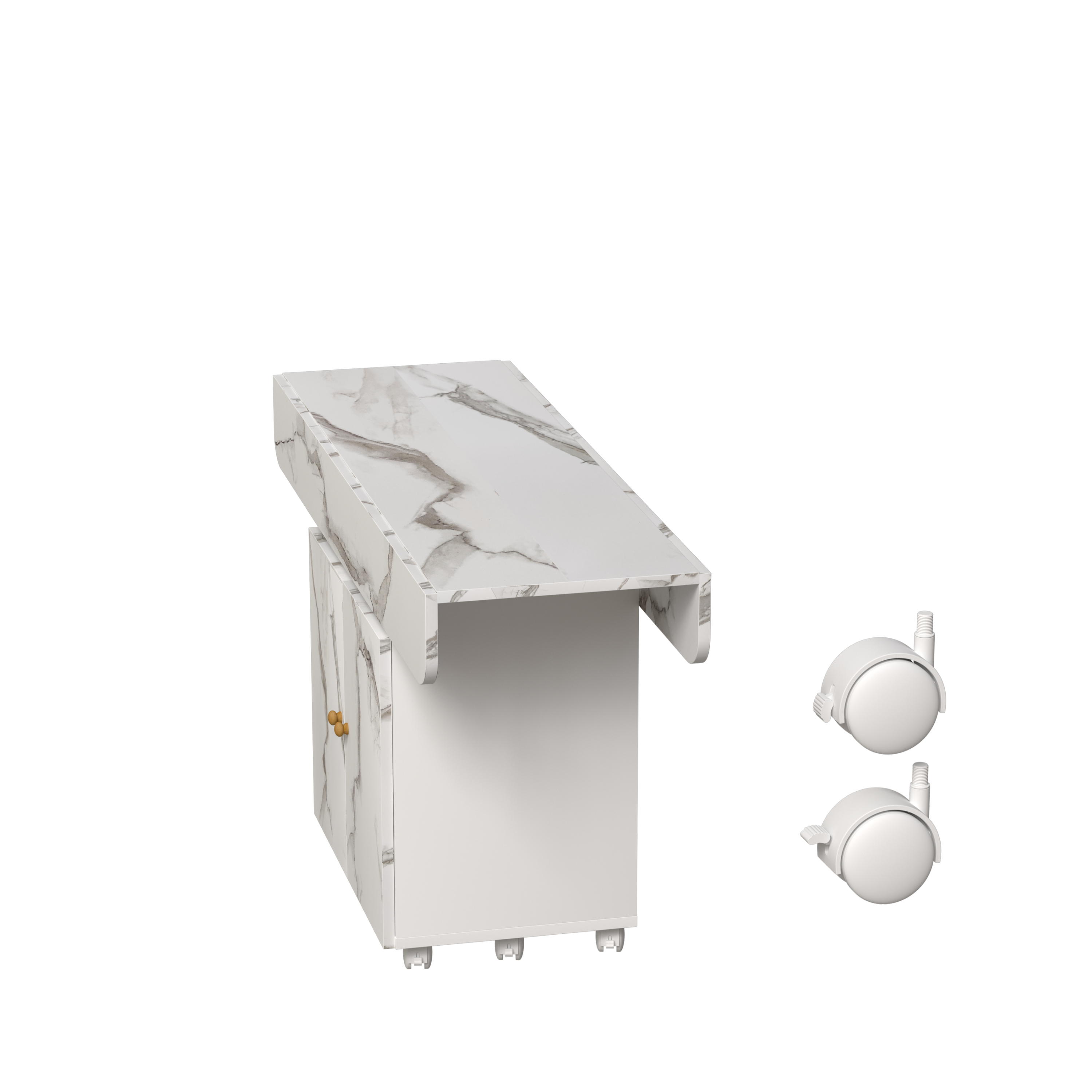Versatile 47' White Marble MDF Folding Dining Table with Storage Rack and Cabinet