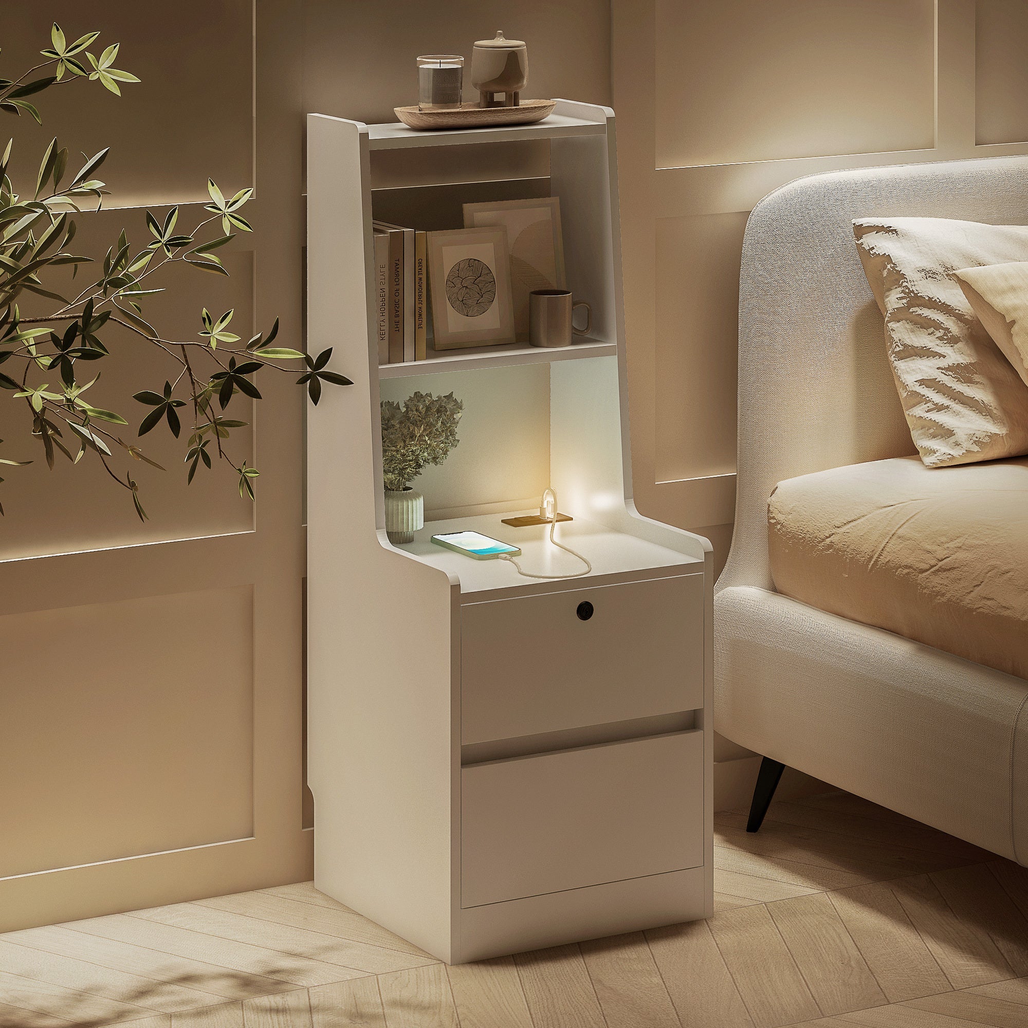Modern Smart Nightstand with Charging Station