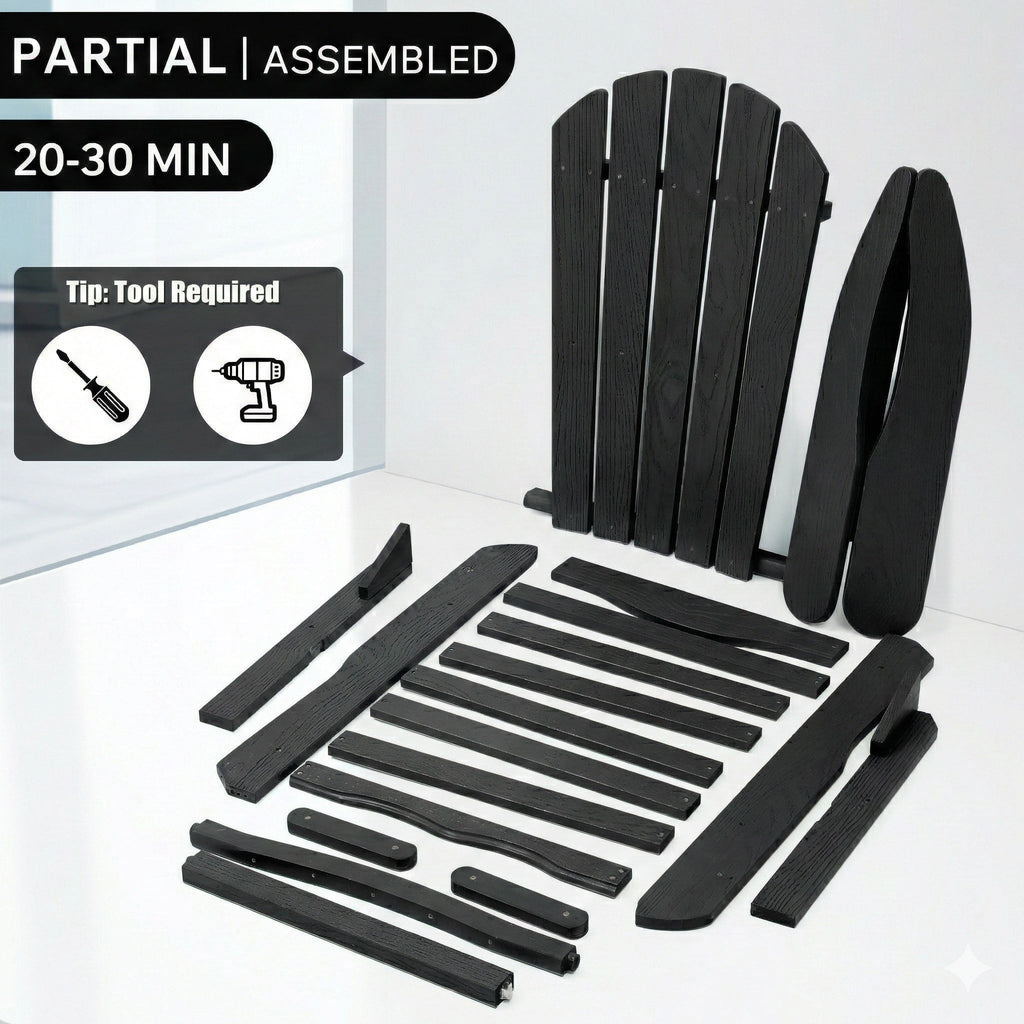 Solid Cedar Folding Adirondack Chair Black Patio 1 Pc Or 2 Pcs Option