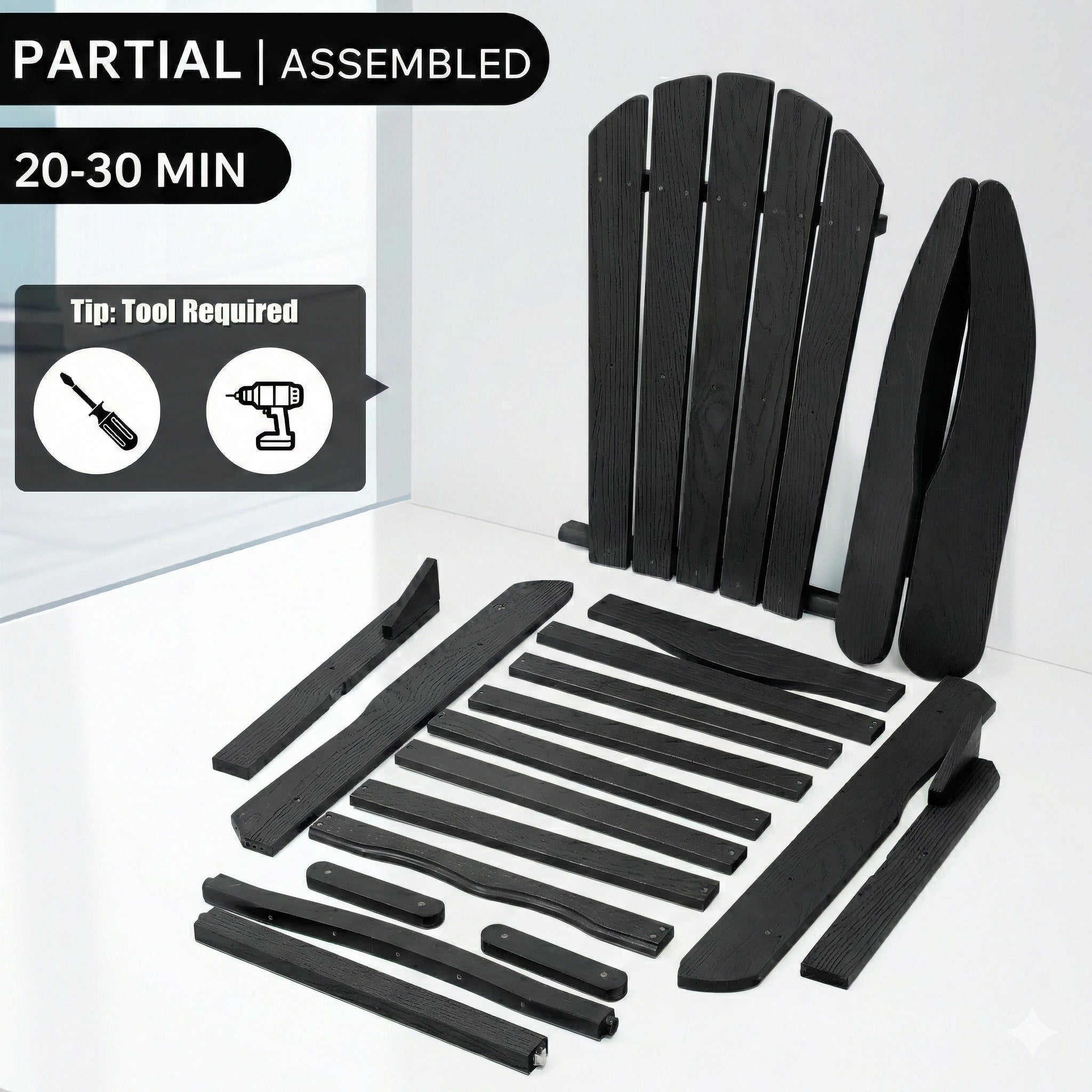 Solid Cedar Folding Adirondack Chair Black Patio 1 Pc Or 2 Pcs Option