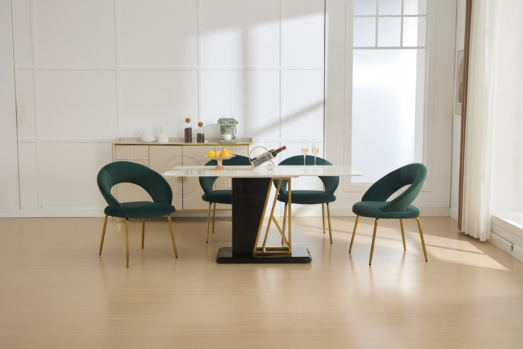 Velvet/Teddy Fabric Dining Chairs with Curved Backrest