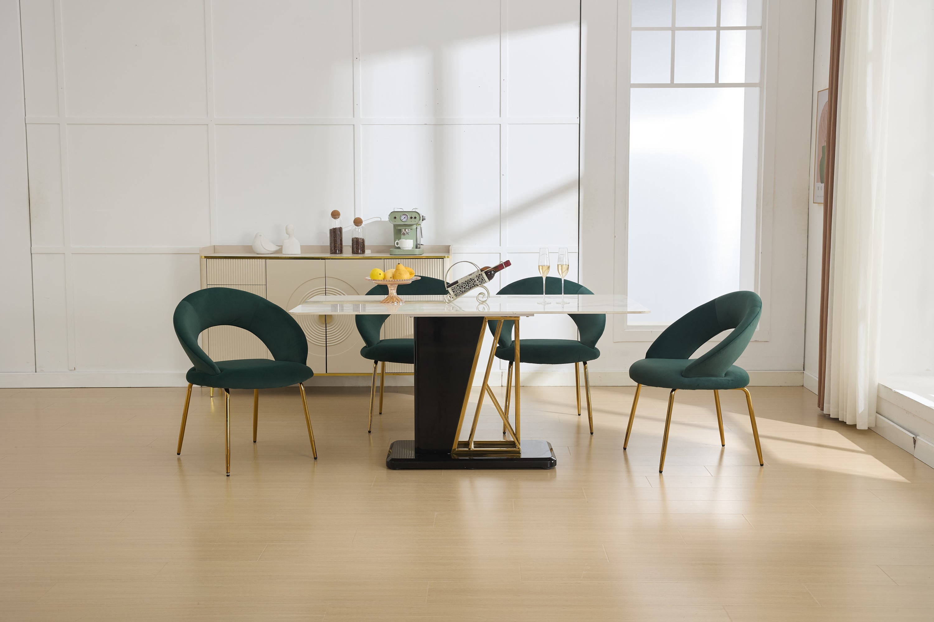 Velvet/Teddy Fabric Dining Chairs with Curved Backrest