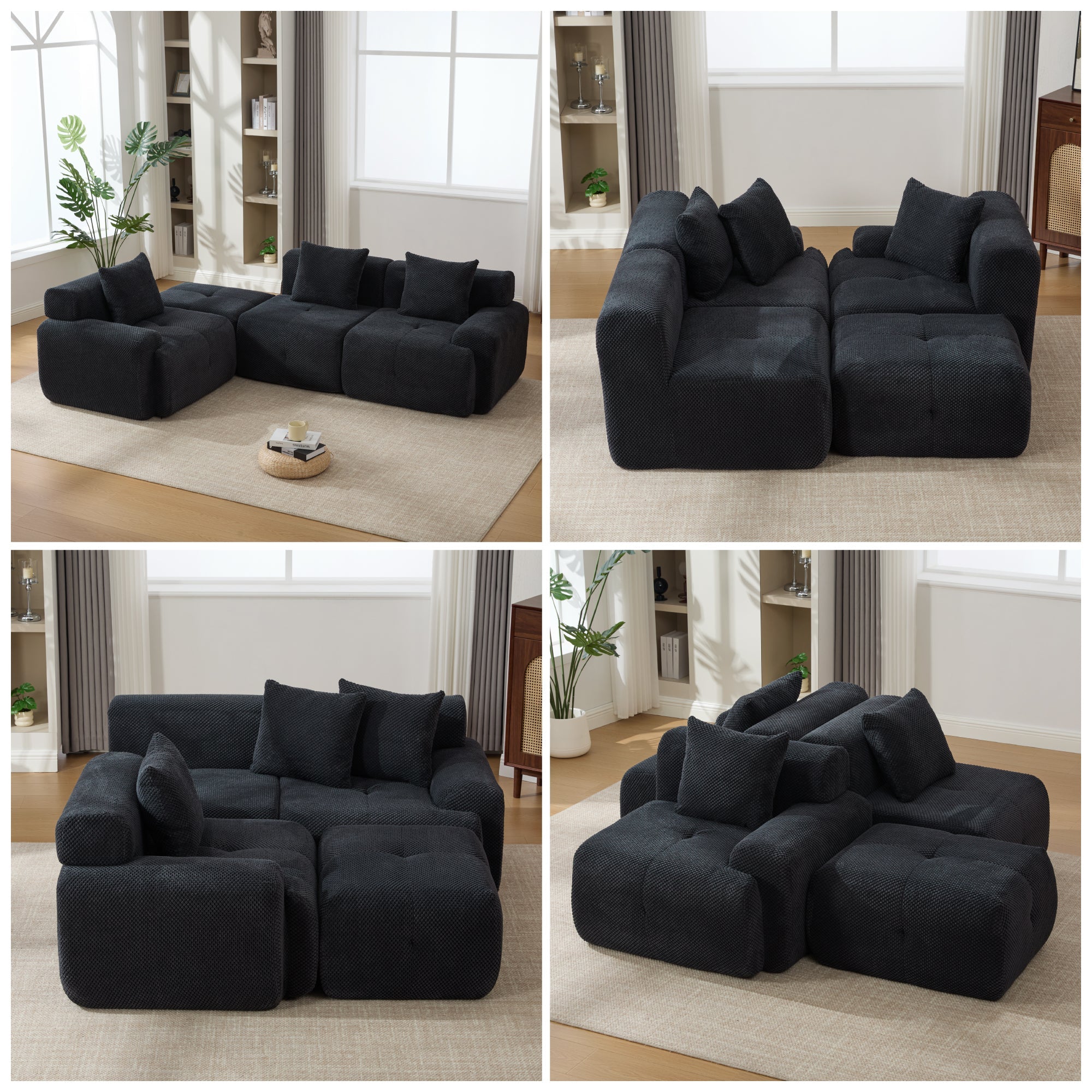 Oversized Boneless Convertible Cloud Couch with Movable Ottoman