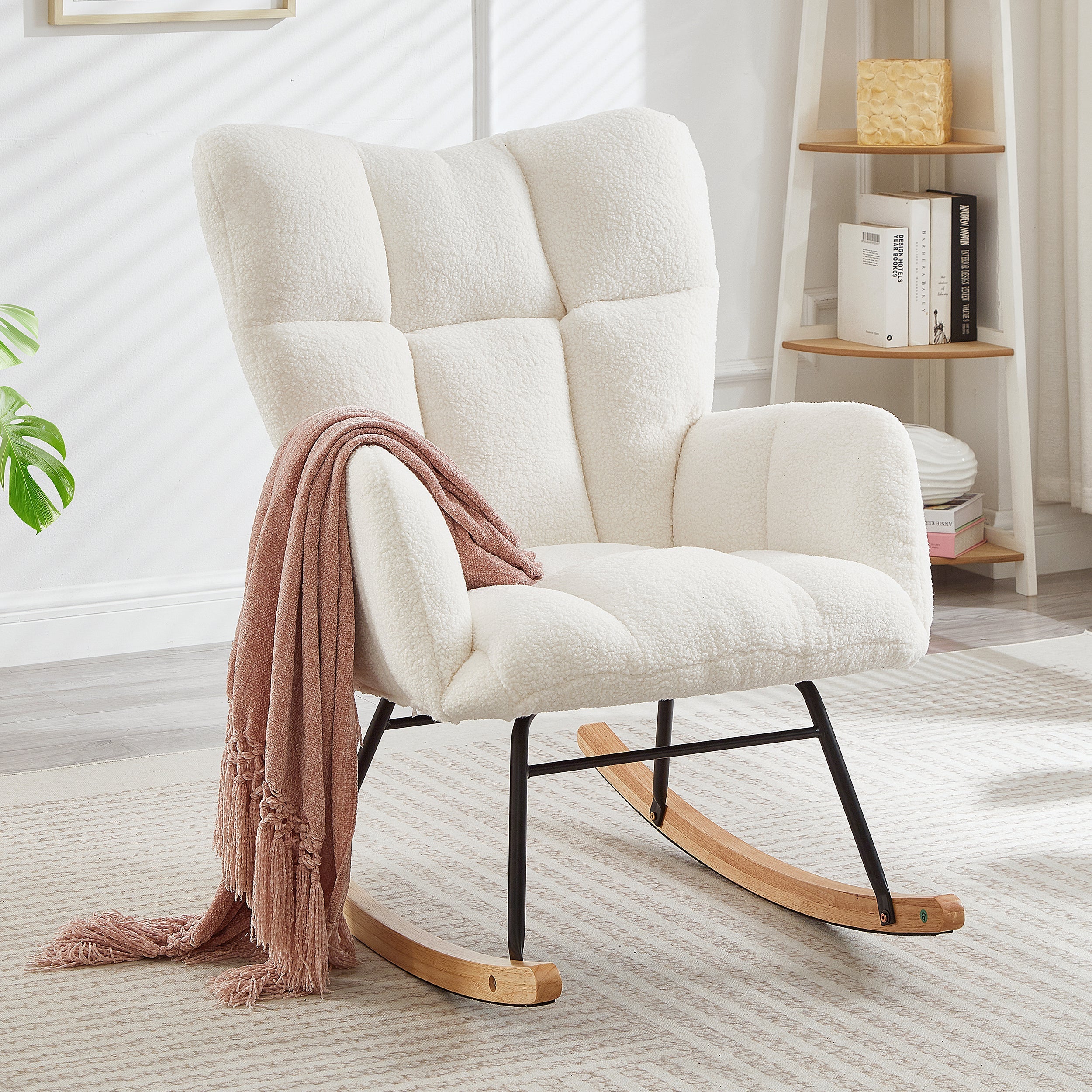Tufted Upholstered Teddy Fabric Glider Rocking Chair