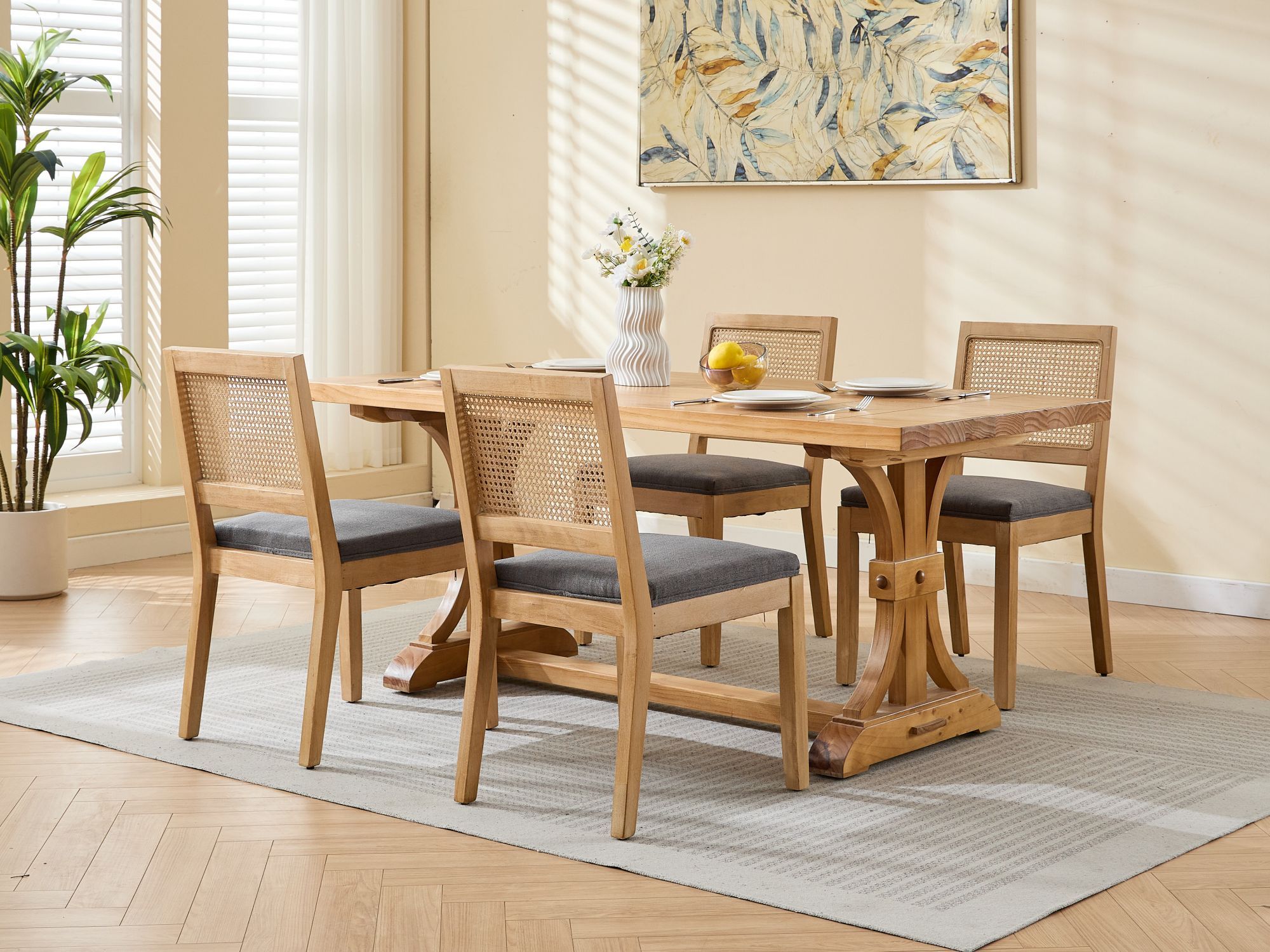 Farmhouse Rattan Dining Chairs (Set of 2)
