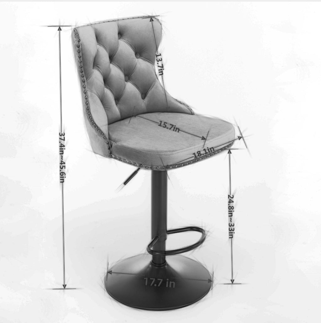 Modern Swivel Velvet Barstools Adjusatble Seat (Set of 2)