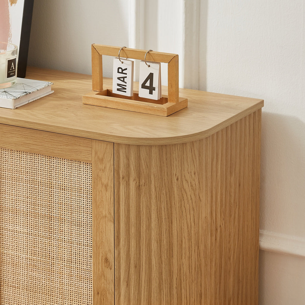 Contemporary Wave Shaped 64-Inch TV Stand with Rattan Doors