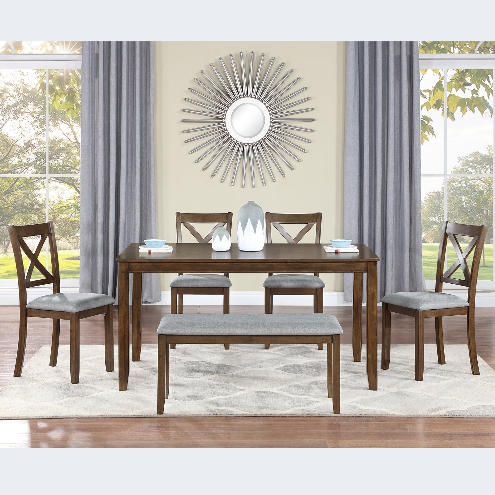 Rectangular Wooden Dining Table (Set for 6)