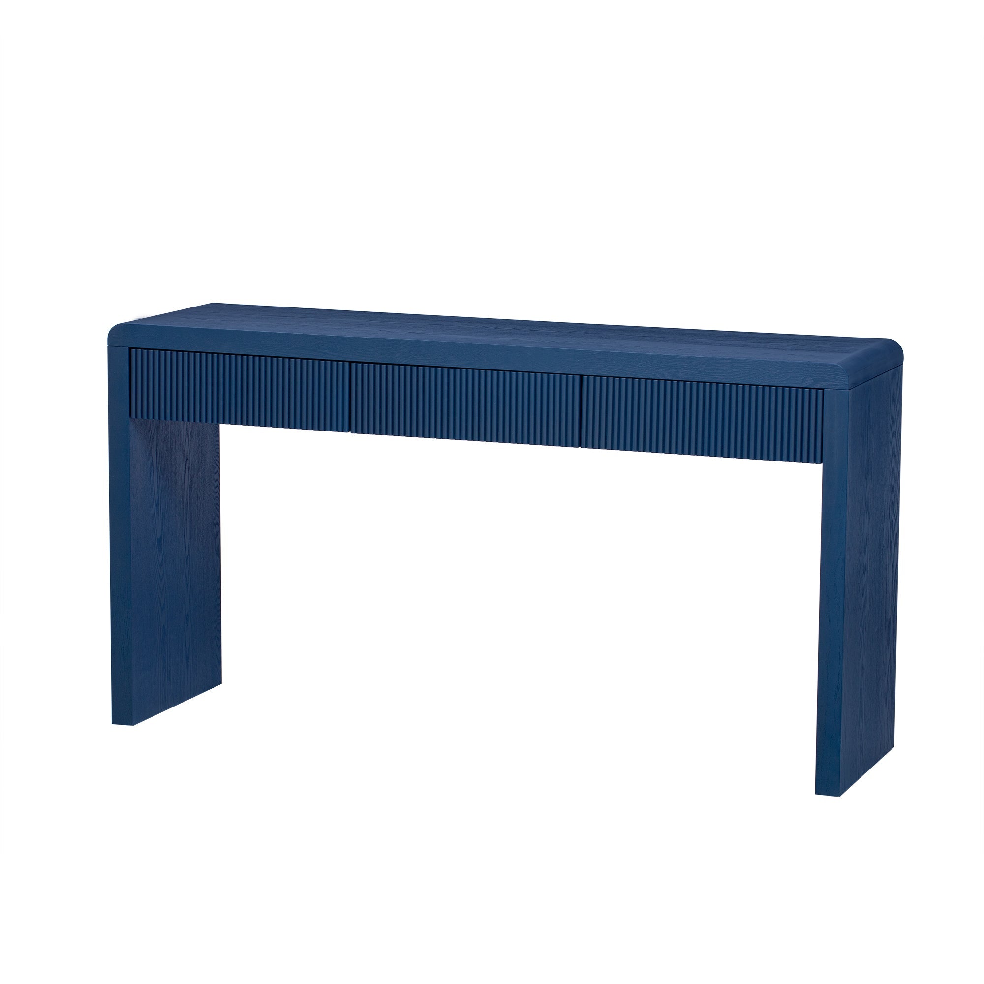 Rustic Solid Wood Veneer Entryway Table with 3 Fluted Drawers