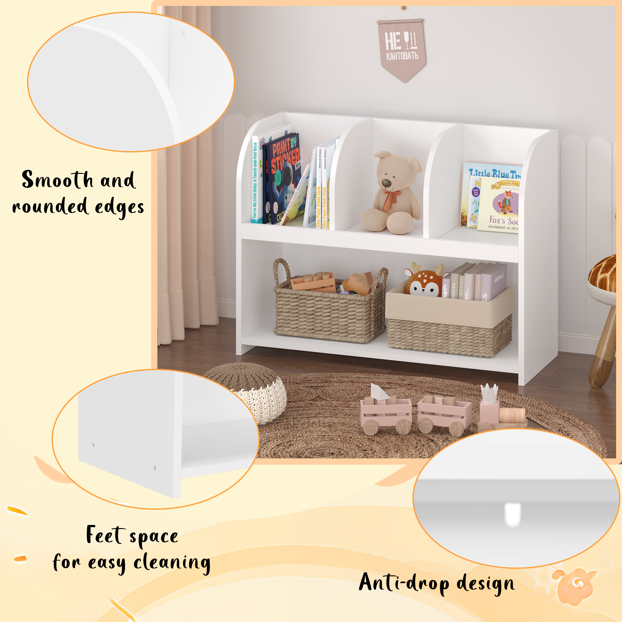 Kids Bookcase with 4 Compartments