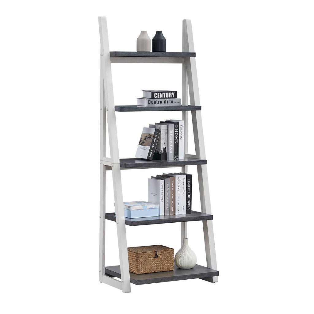 5-Tier Storage Rack Bookshelf with Rubber Wood Frame