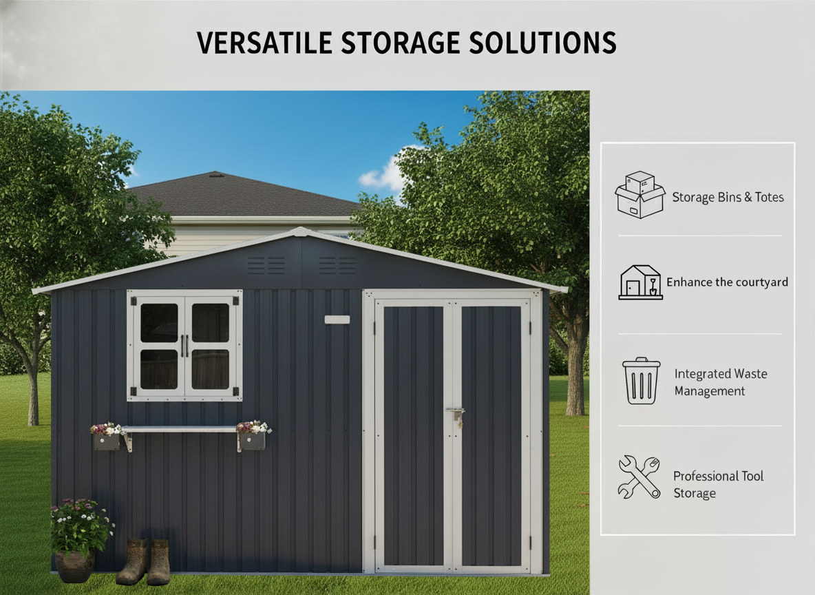10x8 Ft Metal Storage Shed Lockable Double Doors Window Waterproof Shed