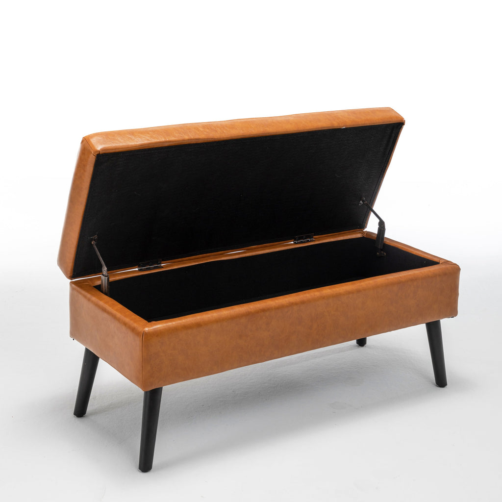 Brown PU Leather Storage Bench