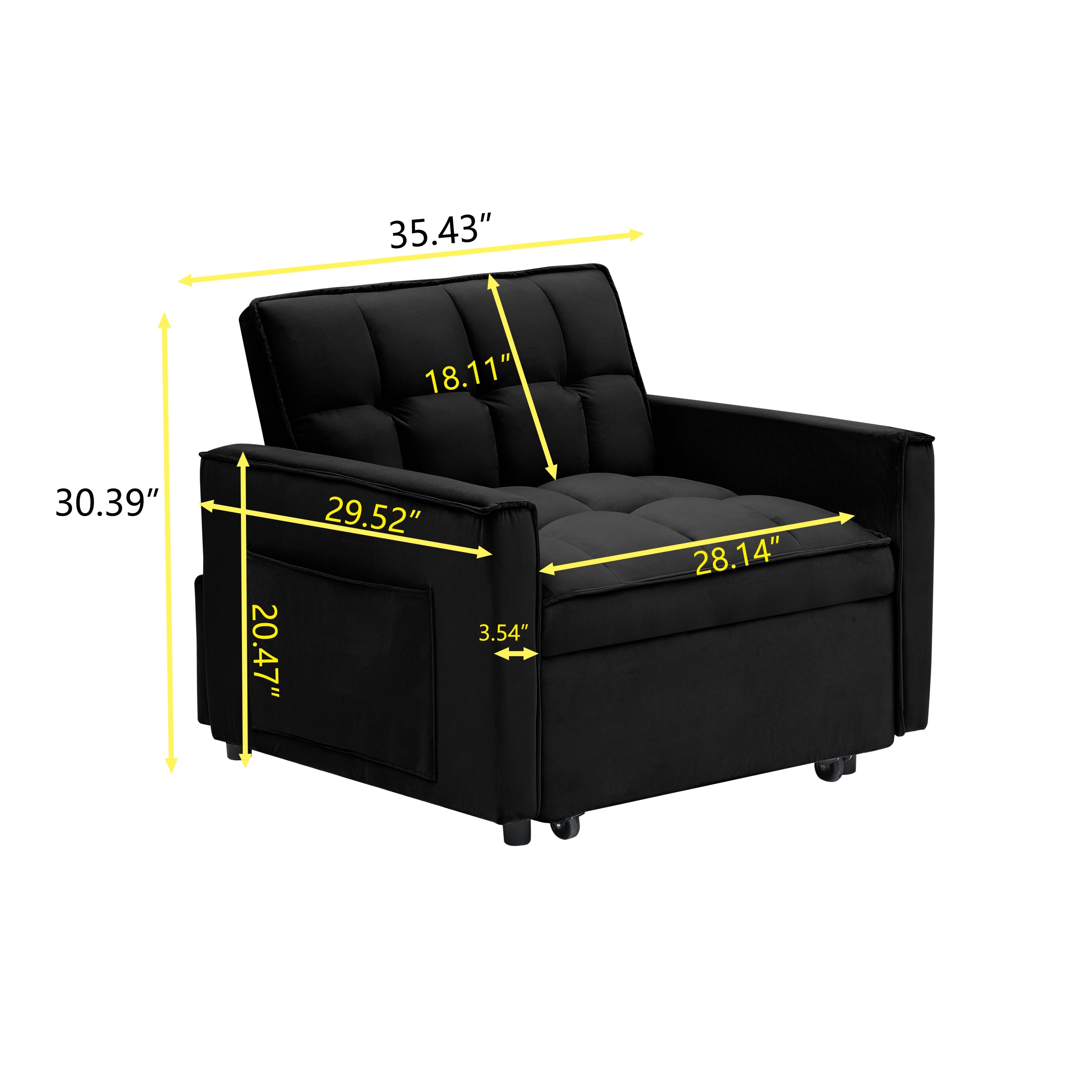 Velvet Foldable Sofa Bed Adjustable Back with USB, Ashtray & Phone Stand