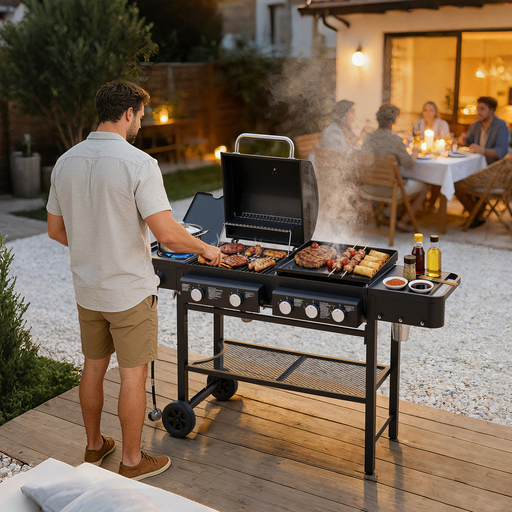 All-in-One 5 Burner Propane Gas Grill Griddle Combo 56000 BTU Heavy Duty Backyard BBQ