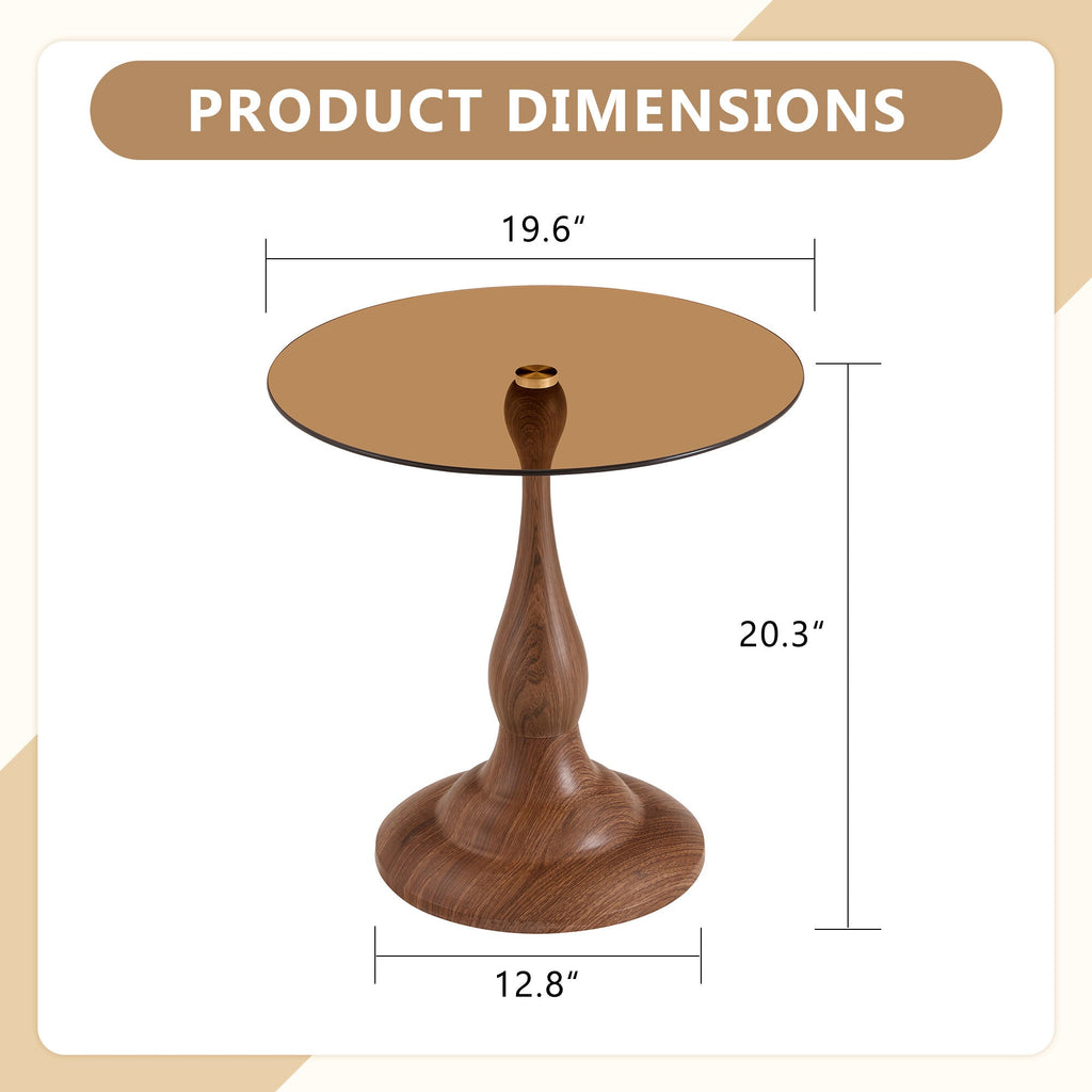 20" Small Luxury Metal Round Side Table with a Glass Top