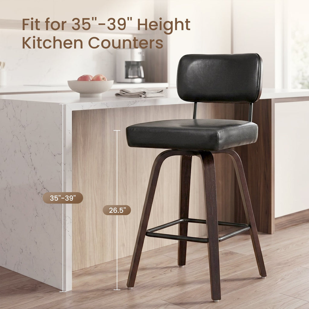 Firmoz Modern PU Swivel Bar Stools with Solid Wood Legs & Ergonomic Backrest