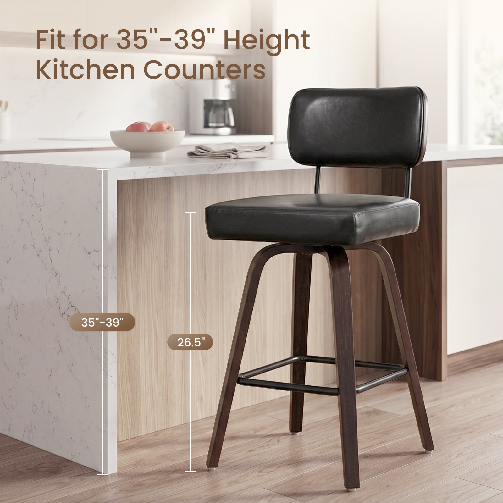 Firmoz Modern PU Swivel Bar Stools with Solid Wood Legs & Ergonomic Backrest