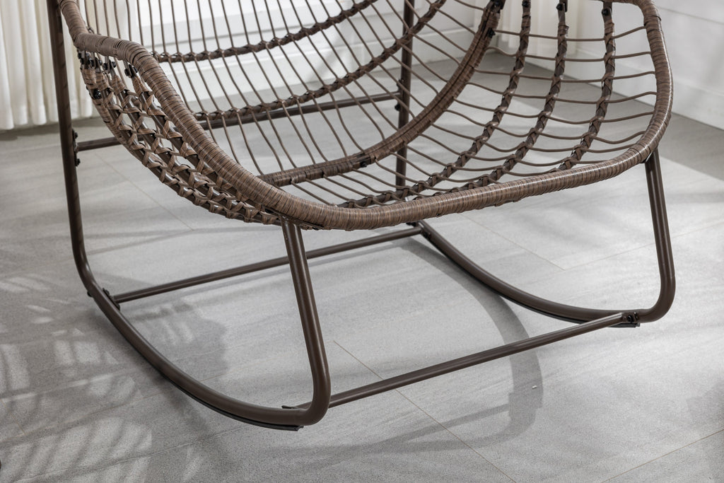 Outdoor Rattan Rocking Recliner Chair with Padded Cushion