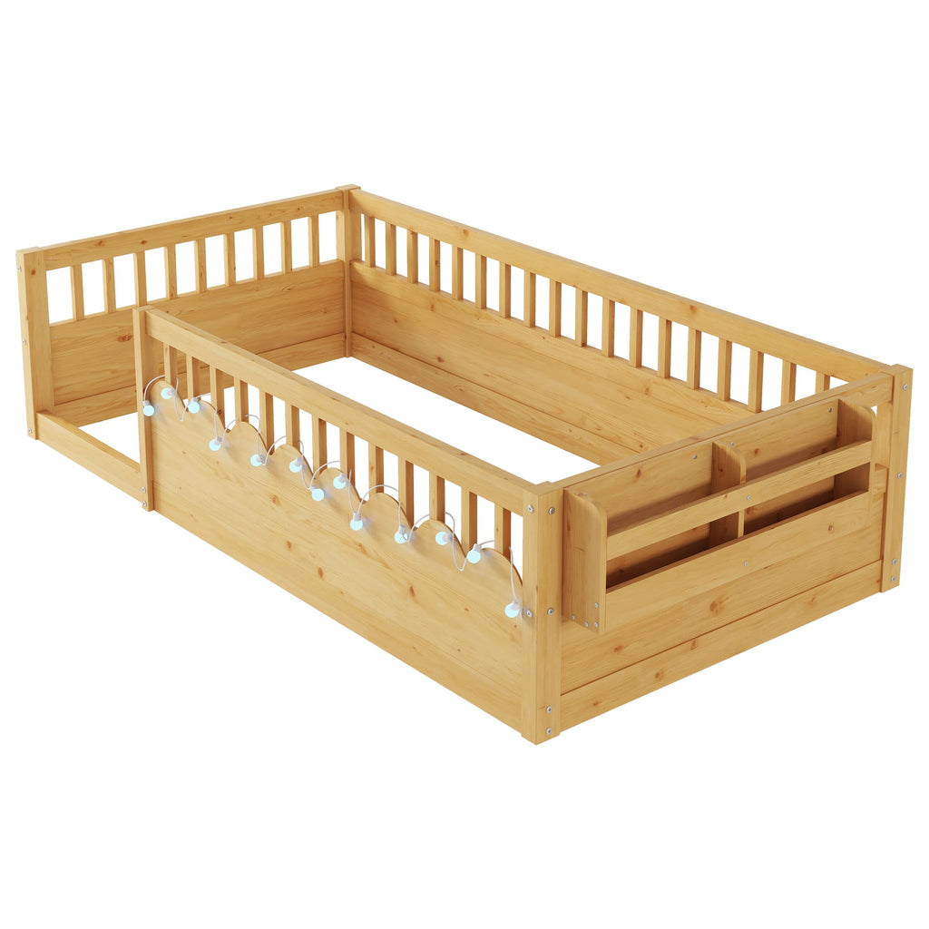 Twin/Full Montessori Floor Kids Bed Frame with High Rails
