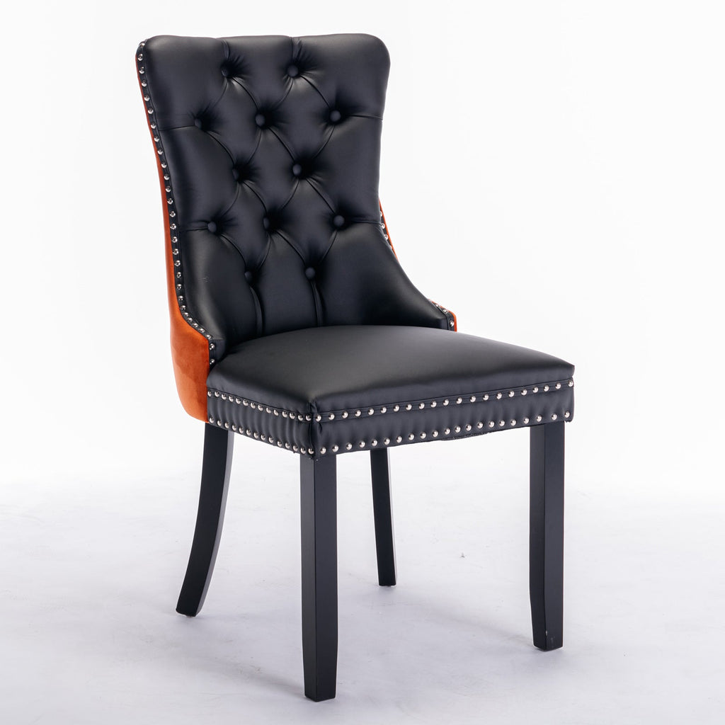 Tufted Solid Wood PU Upholstered Dining Chair with Wood Legs (Set of 2)