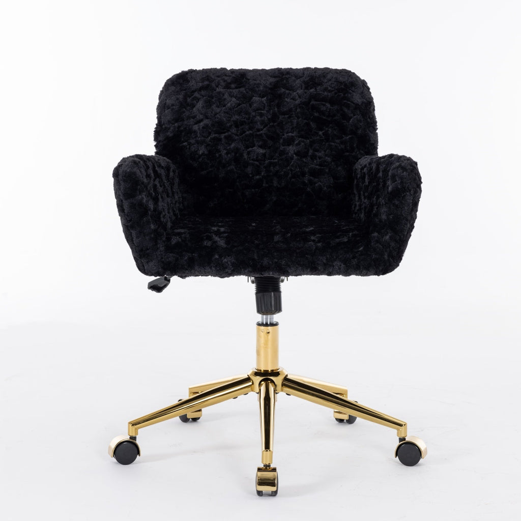 Artificial Rabbit Hair Home Office Chair with Golden Metal Base