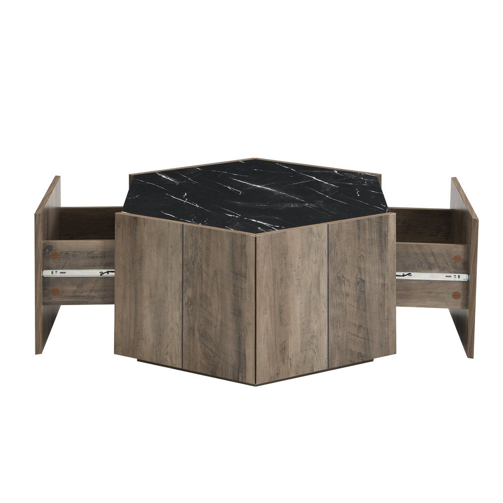 Hexagonal Rustic Retro Wood Coffee Table
