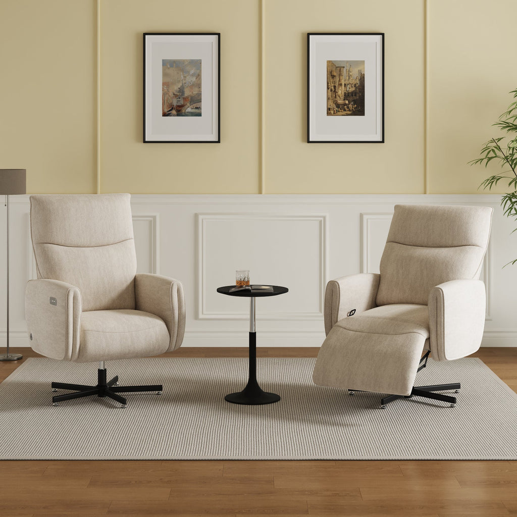 Beige  Velvet Power Swivel Office Recliner with USB & Type-C Charging