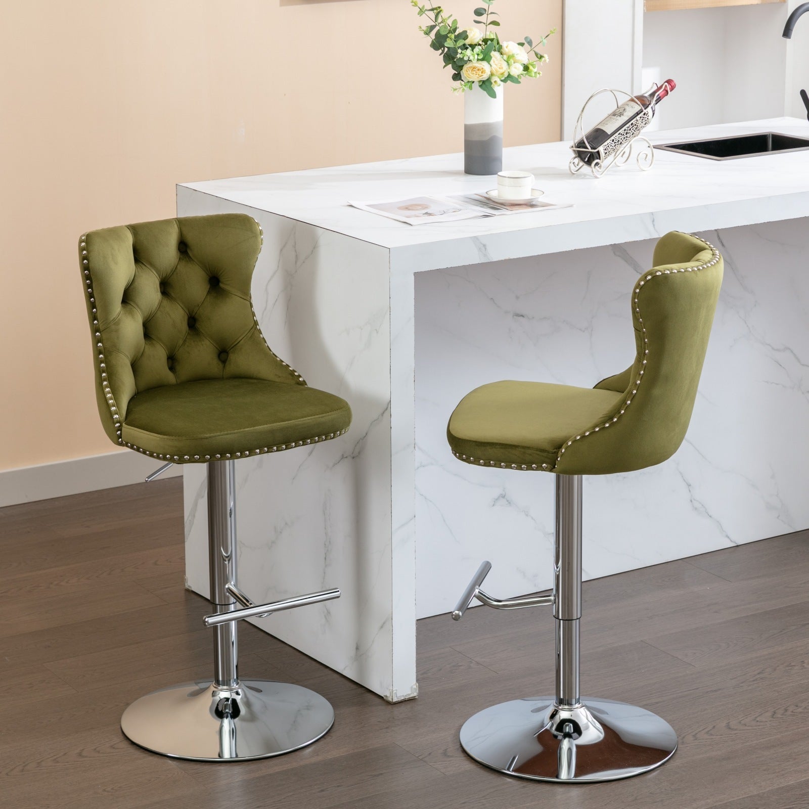 25-33 Inch Modern Velvet Swivel Barstools (Set of 2)