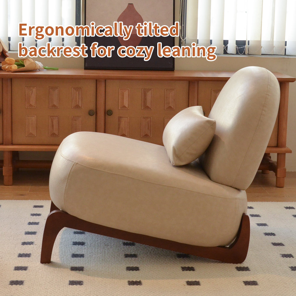 Armless Leather Accent Chair with Solid Wood Legs