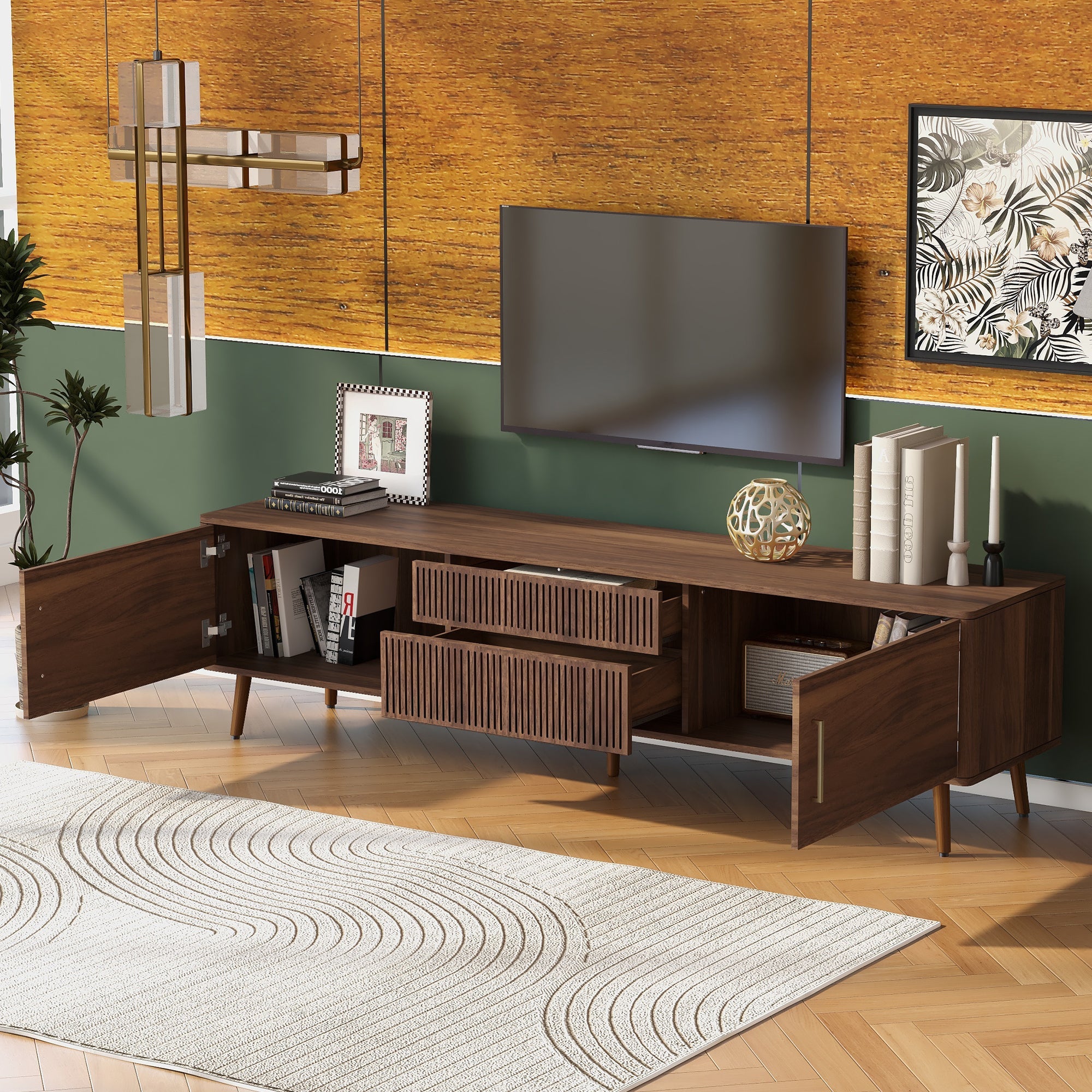 Mid Century TV Stand with 2 Drawers