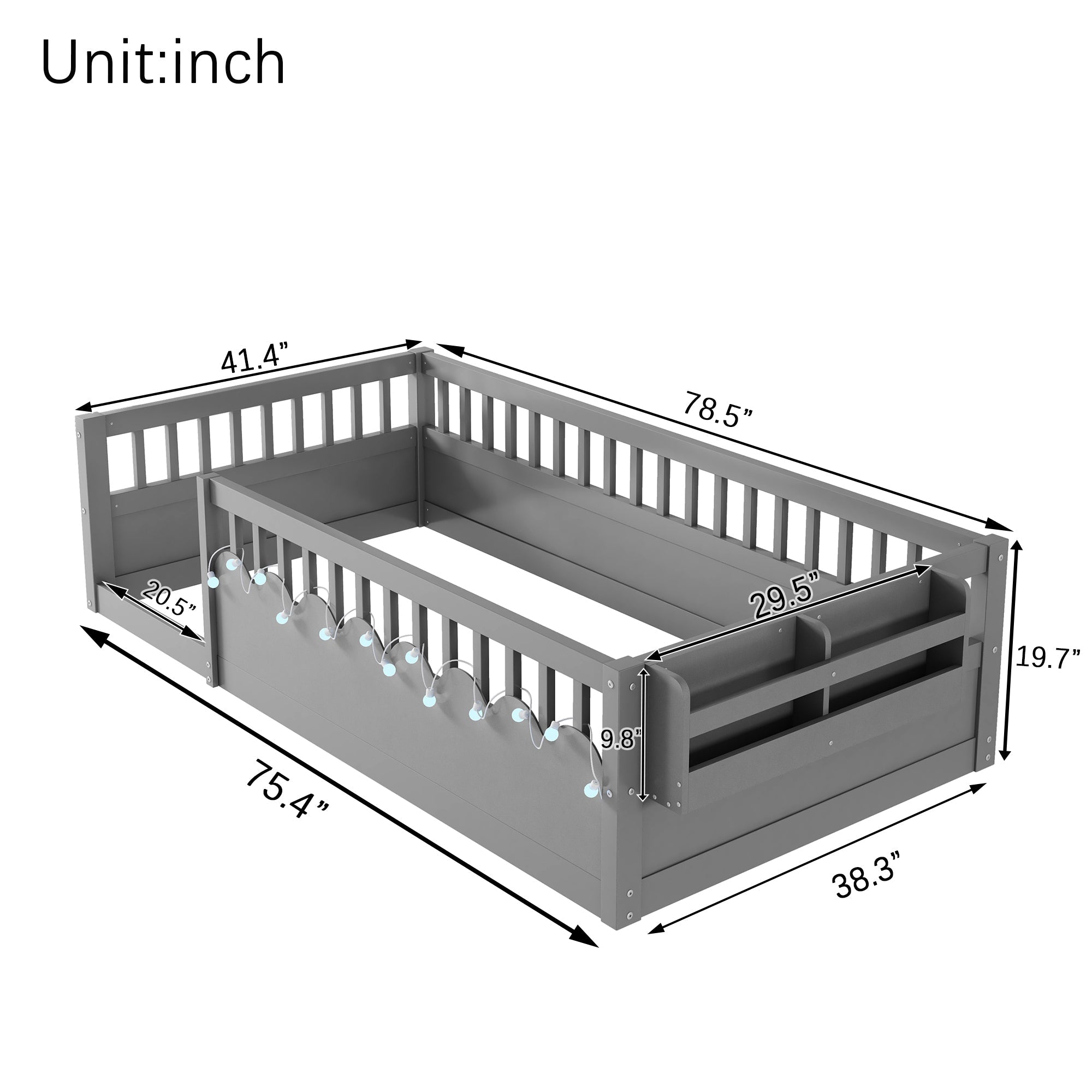 Twin/Full Montessori Floor Kids Bed Frame with High Rails