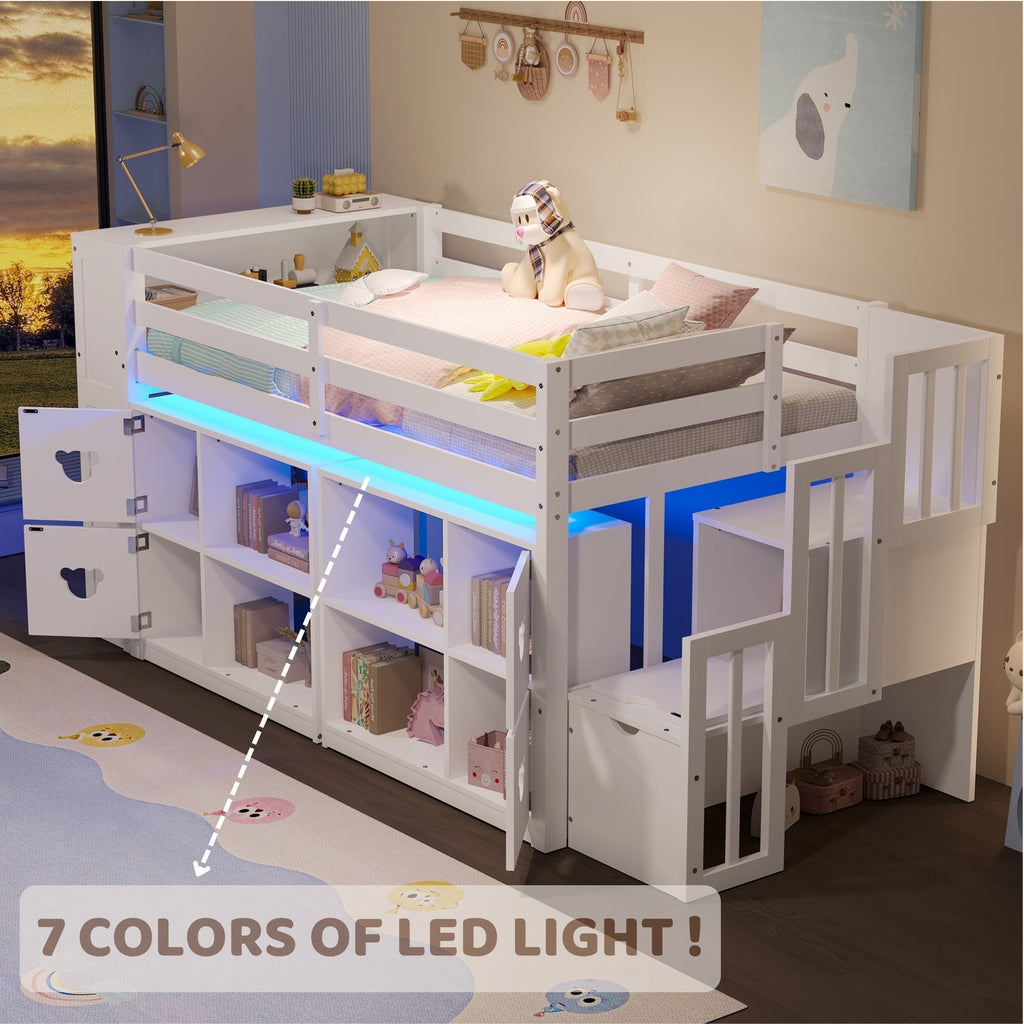 Kids Twin Loft Bed with Storage Cabinets