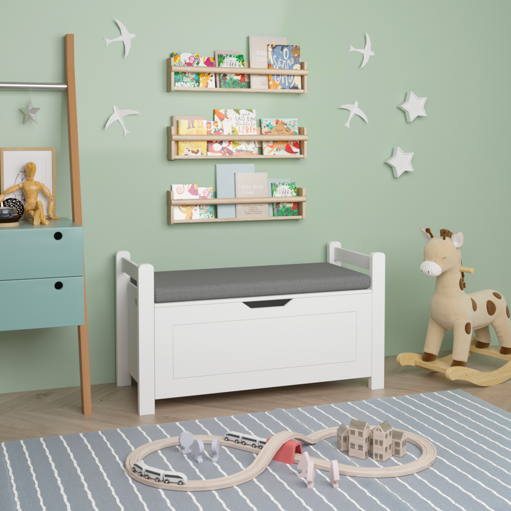 Kids Toy Box Chest Large Storage Cabinet with Cushion Seat
