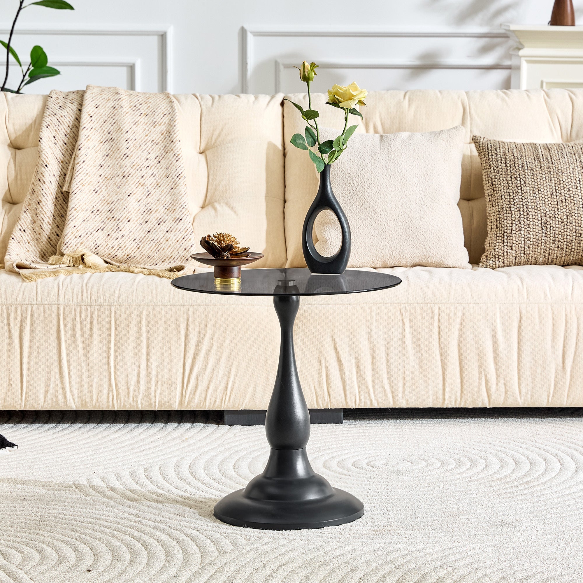20" Small Luxury Metal Round Side Table with a Glass Top