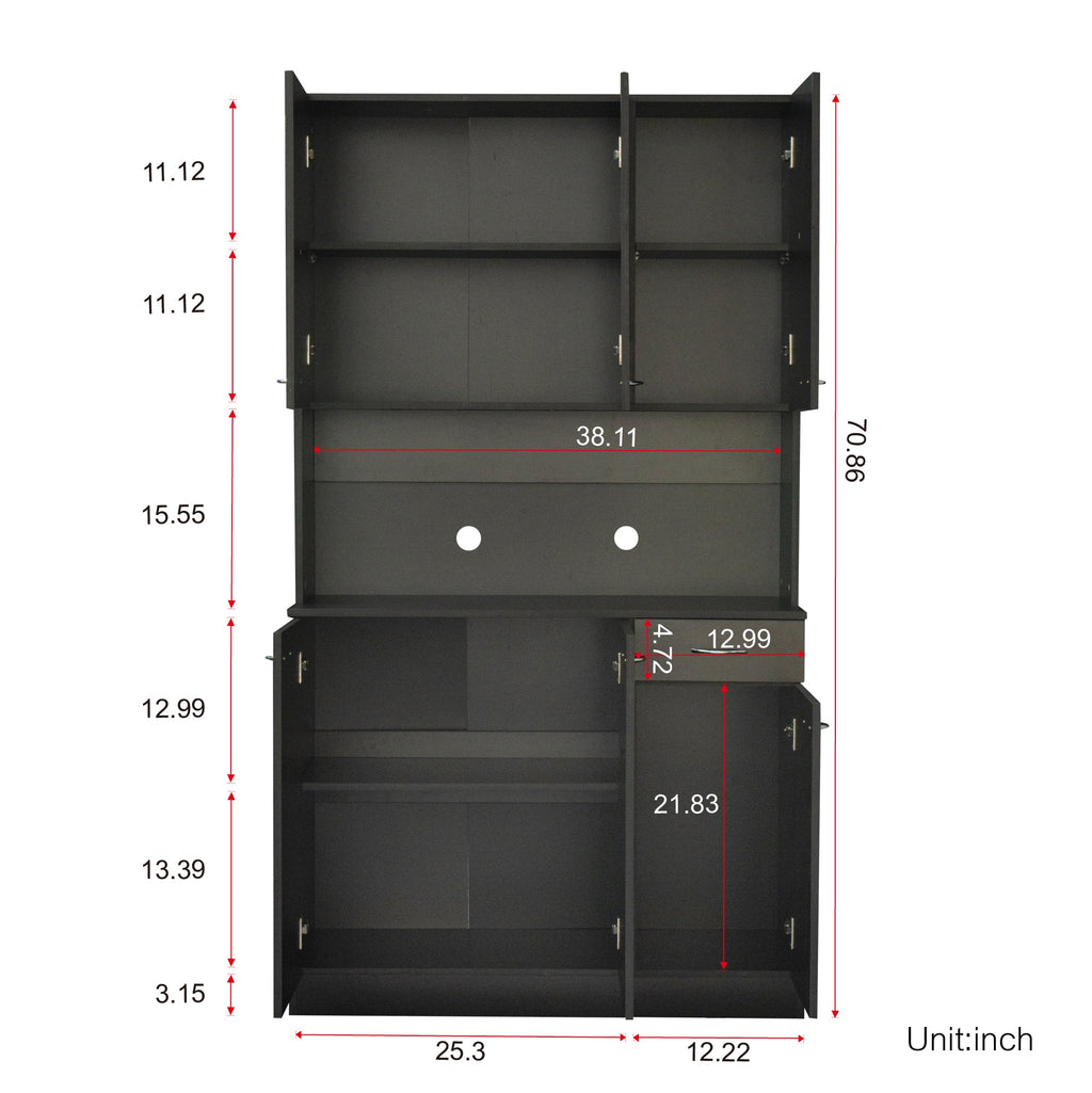70.87' Tall White Kitchen Cabinet with 6-Doors