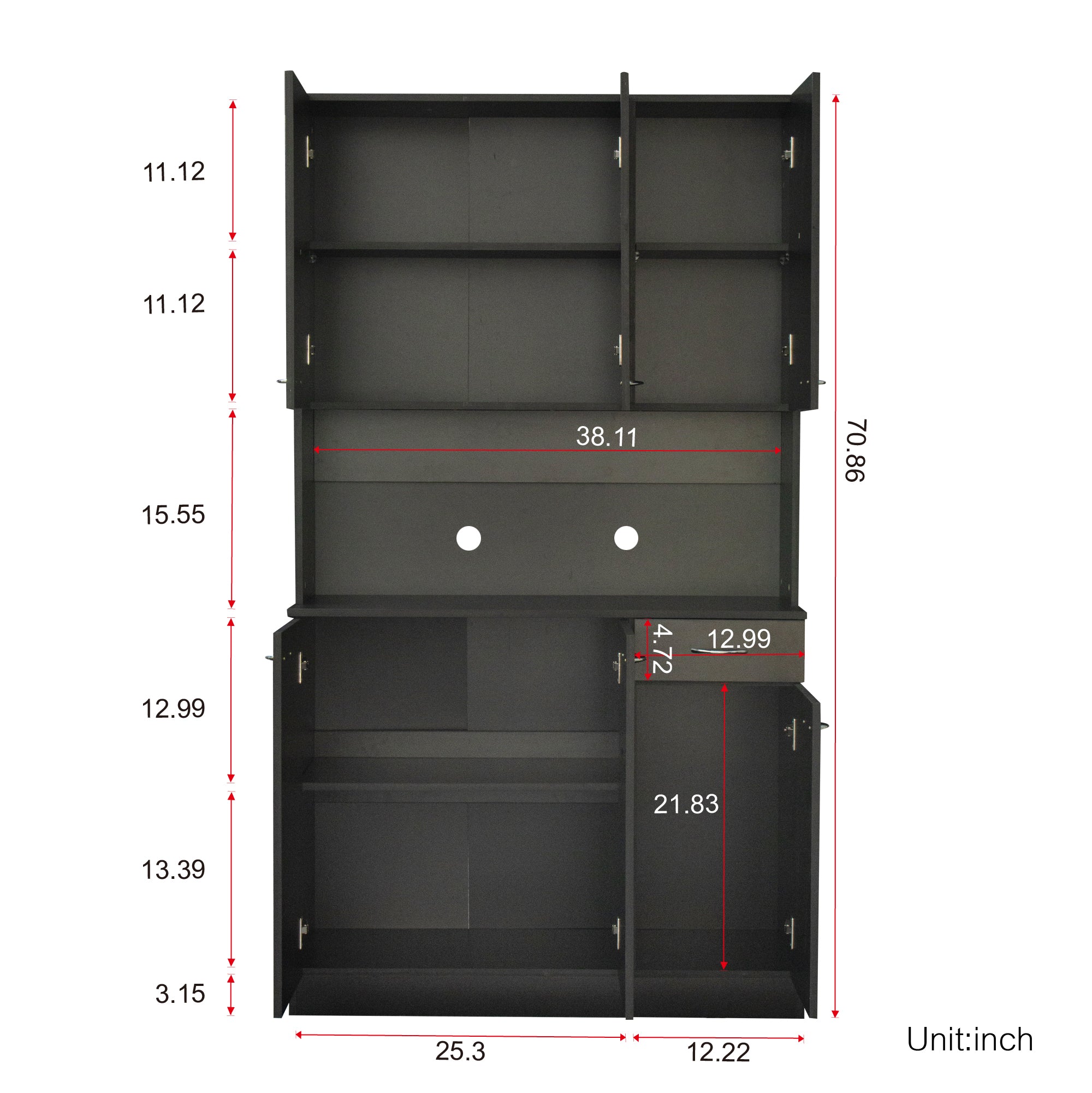 70.87' Tall White Kitchen Cabinet with 6-Doors