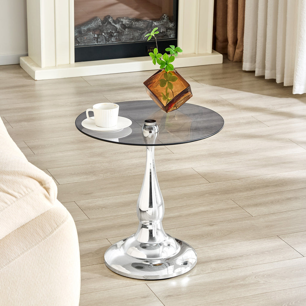 20" Small Luxury Metal Round Side Table with a Glass Top