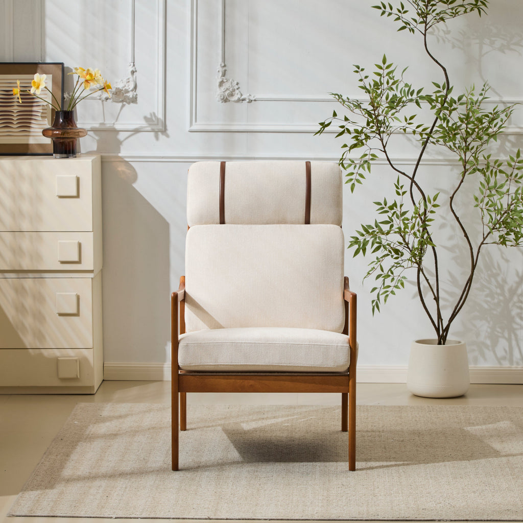 Modern Solid Wood Frame Ergonomic Accent Armchair with High Back