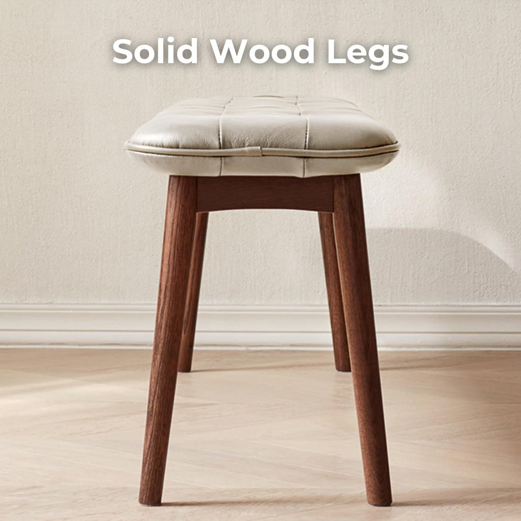Natural Oak Dining Bench Table Bench with Leather Cushion