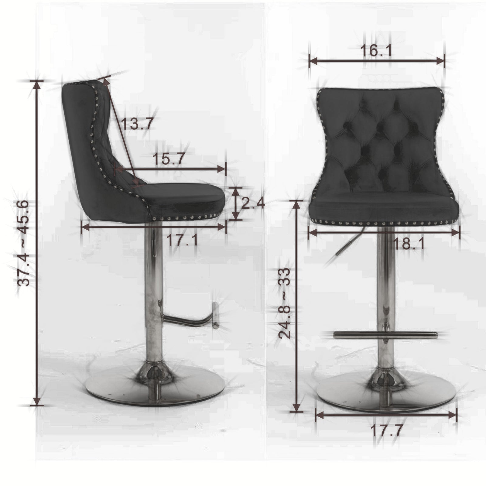 25-33 Inch Modern Velvet Swivel Barstools (Set of 2)